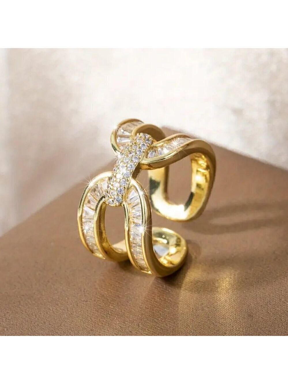 Adjustable Bling Statement Ring Baguette Cut and Channel Set 1417